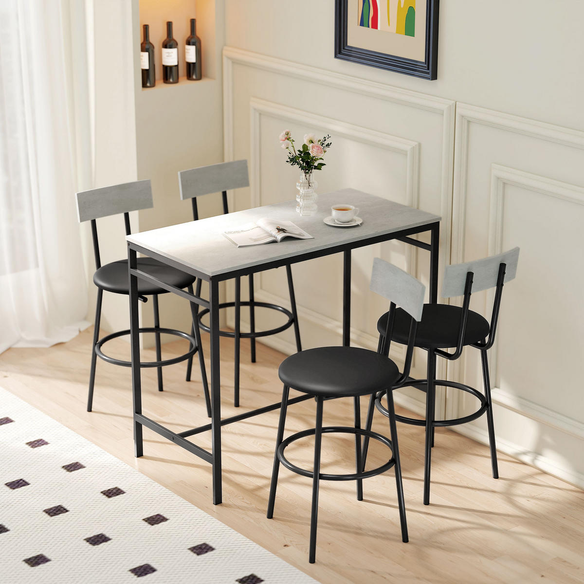 BARTISCH-SET Stahl MDF Hellgrau - Hellgrau, Metall (55/90/110cm) - HOMCOM