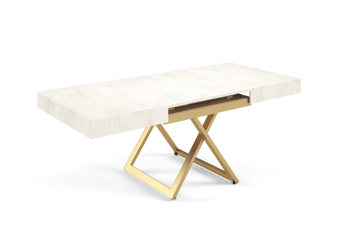 COUCHTISCH SANNA U - Goldfarben/Creme, Holzwerkstoff/Metall (80/120/27cm) - Meblini