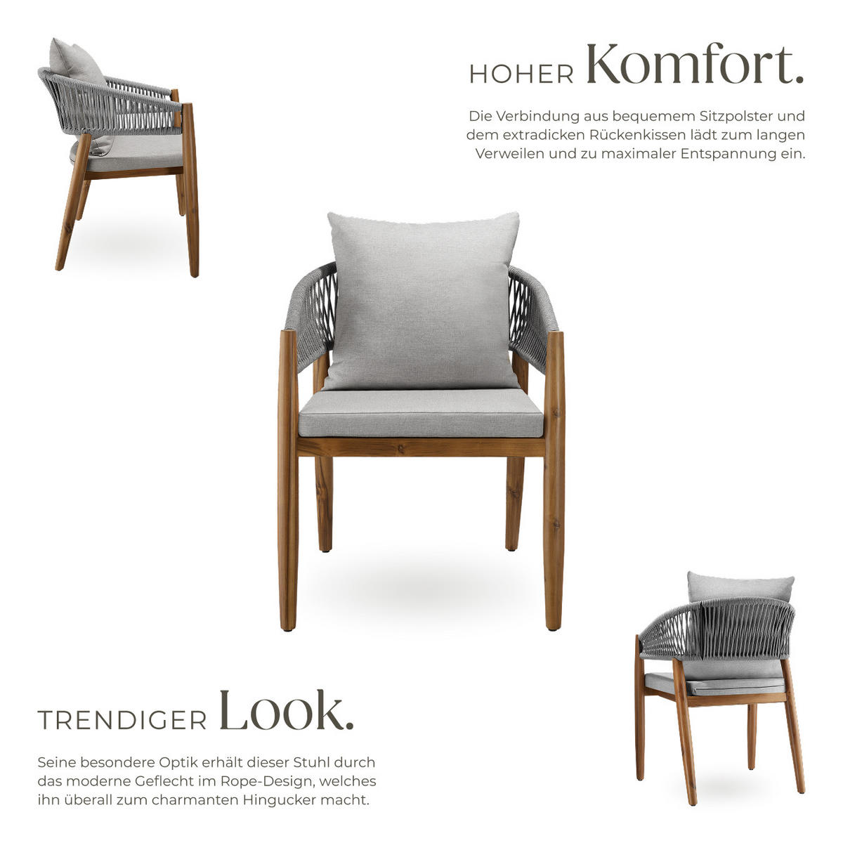 GARTENSTUHL Manacor,höhenverstellbare Kunststofffüße,greige - Greige/Braun, Holz (59/76.5/58cm) - tectake