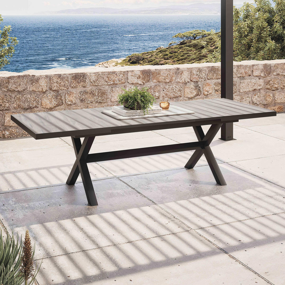 GARTENTISCH ., Braun/Grau - Grau, Metall (260/100/75cm) - Oviala