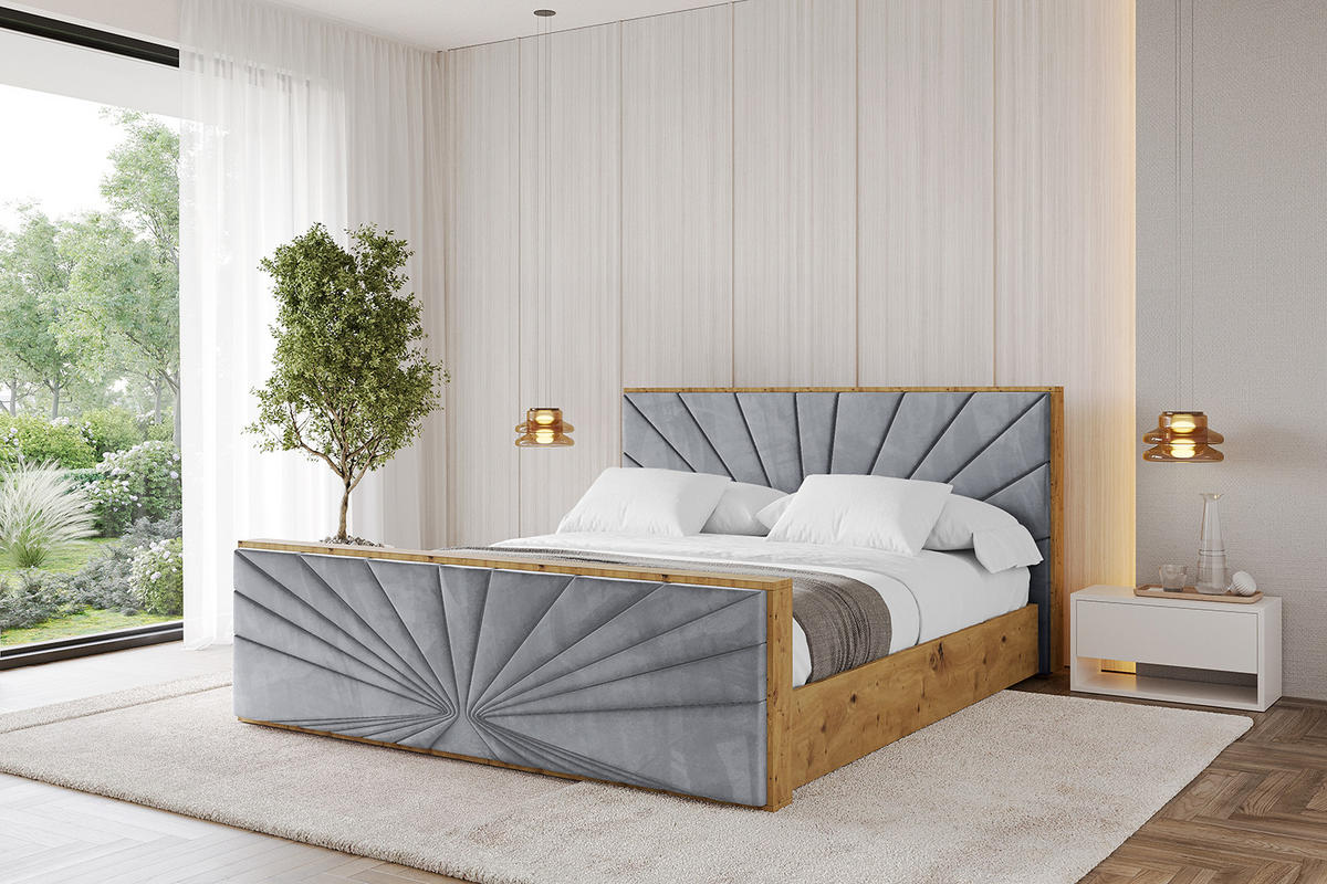 POLSTERBETT mit Bettkasten, Fußteil und Lattenrost, Boxbett mit Matratze H3/H4 - ENZO6-Z 200x200 Grau - Grau, Holzwerkstoff/Textil (200/200cm) - ALTDECOR