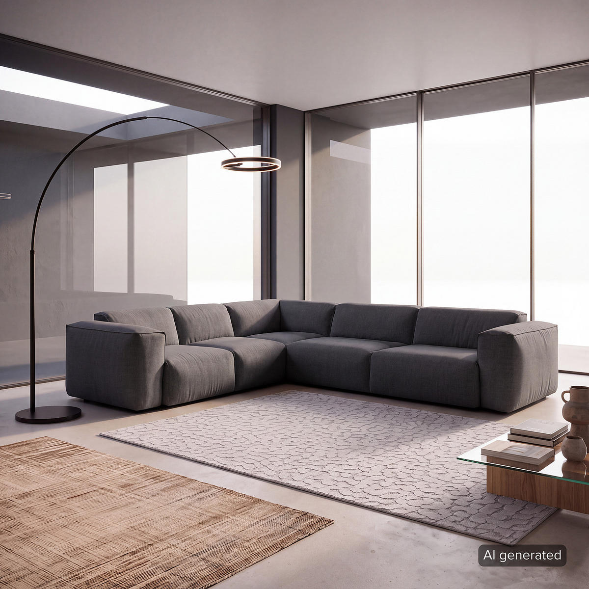 ECKSOFA mit Rundecke - Schwarz/Grau, Kunststoff/Textil (325/260cm) - home24