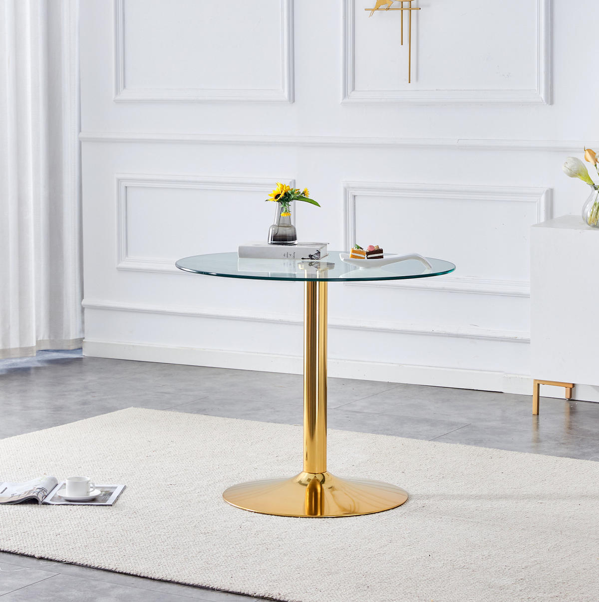 BARTISCH 85/85/76 cm mit Glasplatte und Metallgestell in Gold - Goldfarben, Holzwerkstoff (85/85/76cm) - BEAOK