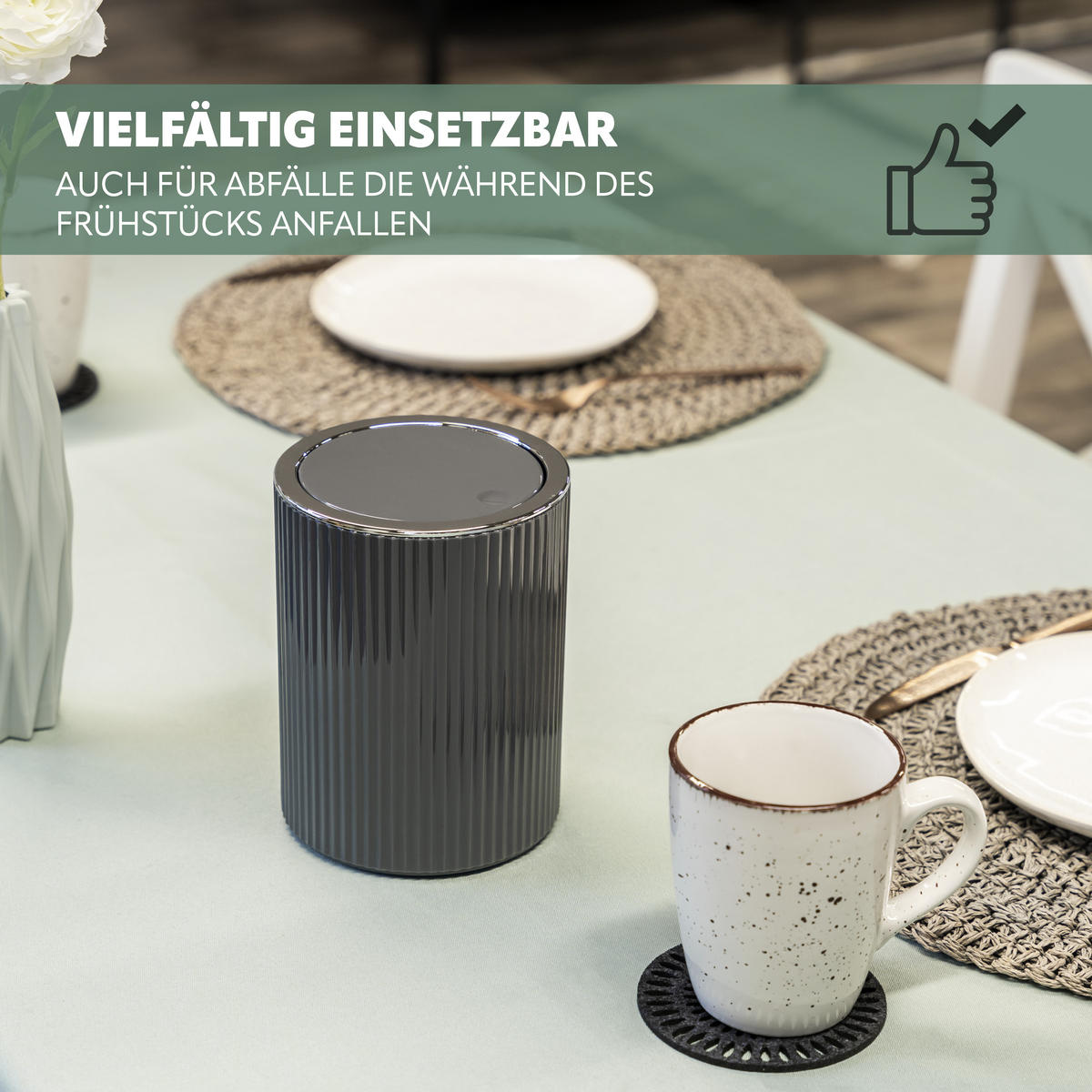 MINI-KOSMETIKEIMER 1,5 Liter, GAVELLO grau, Kunststoff - Grau, Kunststoff (12.5/16.3/12.5cm) - bremermann
