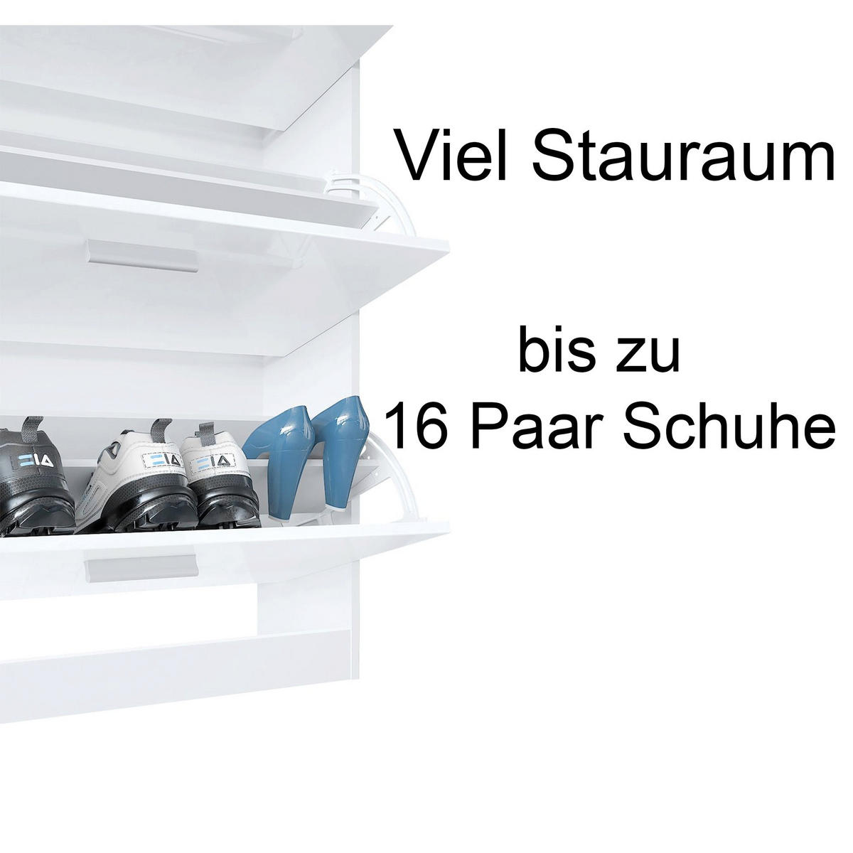 SCHUHSCHRANK Roma Schmal mit 2 Klappen und 1 Schublade, Platzsparender Schuhkipper, Weiß matt/Schwarz Hochglanz (89 x 95,5 x 23 cm) - Schwarz Hochglanz, Holzwerkstoff (89/95.5/23cm) - InnoFurn