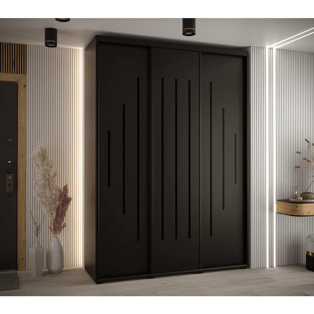 Thumbnail - Abiks Möbel Schwebetürenschrank, Schwarz, Schwarz, Schwarz, Metall, Nachbildung, 6 Fächer, 170x235x45 cm, Schlafzimmer, ...