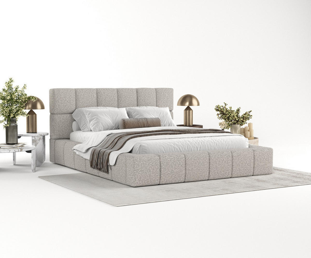 POLSTERBETT Paros mit Stauraum 180/200 cm Grau im Bubble Stoff - Schwarz/Naturfarben, Holz/Holzwerkstoff (180/200cm) - AltaBeds