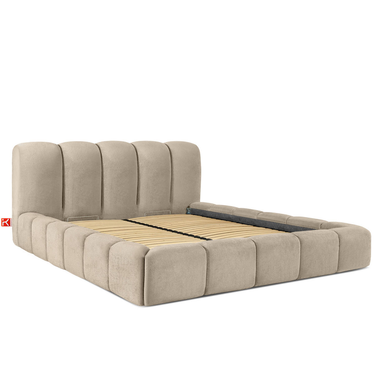 POLSTERBETT MERIDE Chenille, Graubeige - Ecru/Schwarz, Holz/Textil (200/200cm) - KONSIMO®