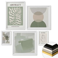 WANDBILDER 5er-Set - 50x50 cm & 20x30 cm & 40x60 cm Weißer Rahmen - Botanische Boho-Abstraktionen - Weiß, Kunststoff (40/60cm) - ArtPrintCave