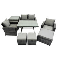 GARTENMÖBELSET mit ESSTISCH,HOCHLEHNER-SOFA Polyrattan Dunkelgrauer Mix 7-Sitzer - Dunkelgrau/Grau, Glas/Kunststoff - Fimous