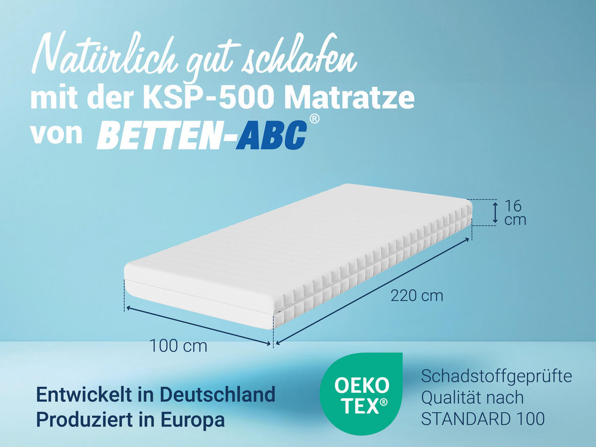 KALTSCHAUMMATRATZE KSP-500, 7 Zonen, Größe: 100x220, Härtegrad: H2 - Weiß, Textil (100/220cm) - Betten-ABC