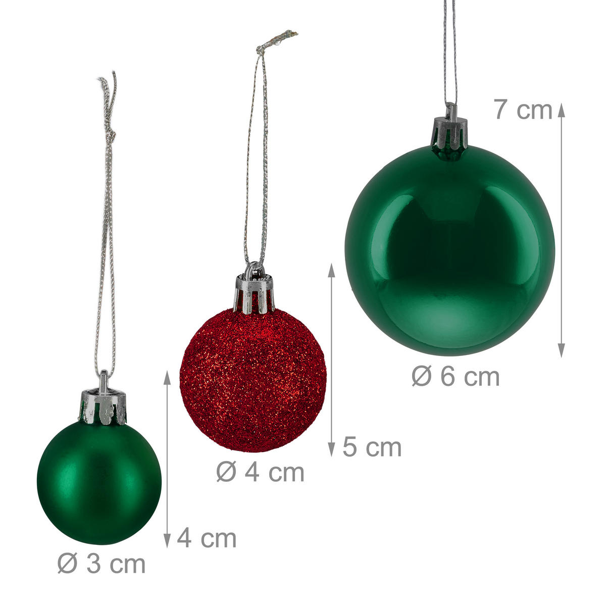 WEIHNACHTSKUGELN Grün Rot 100-Kugeln-Set Kunststoff - Dunkelgrün/Rot, Kunststoff (6/7/6cm) - Relaxdays