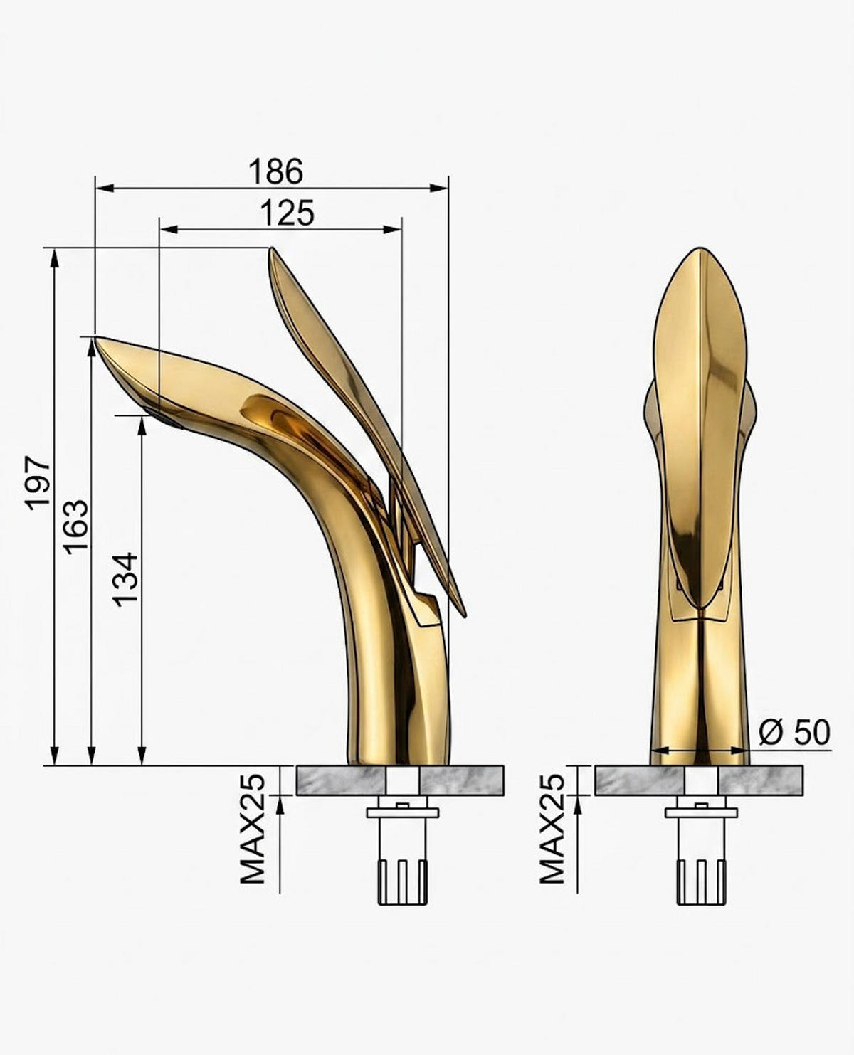 WASCHTISCHARMATUR, 19,7*18,6cm, Gold - Goldfarben, Metall (30/10/25cm) - Vallsero