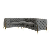 ECKSOFA Chesterfield Lexi Grau Samt, Ottomane links - Goldfarben/Grau, Holz/Textil (264/204cm) - S-Style Möbel