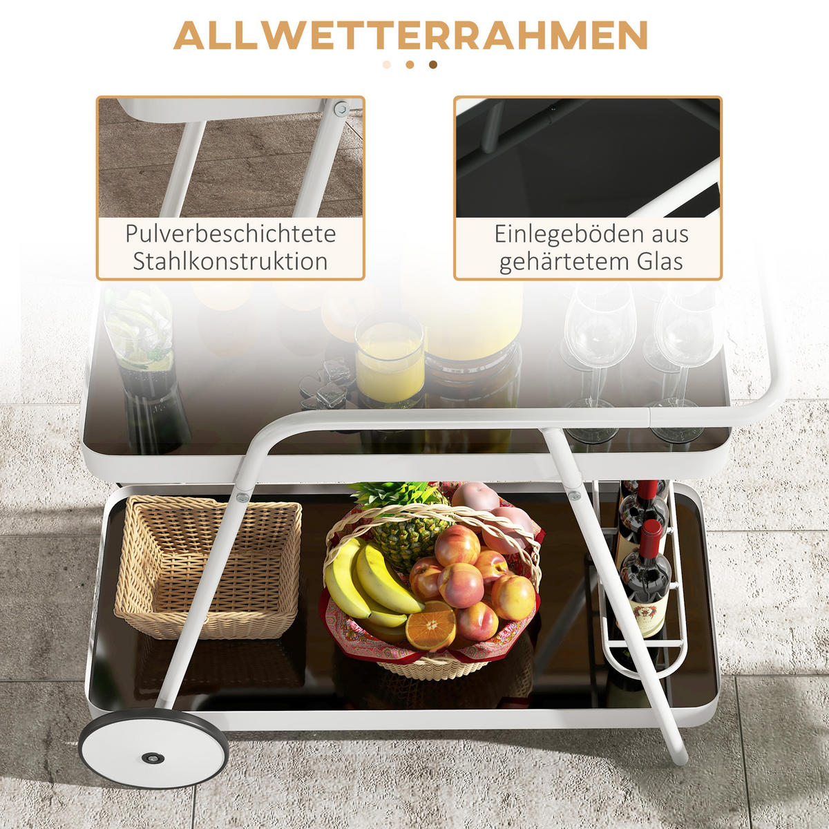 SERVIERWAGEN, Stahl und Gehärtetes Glas, Weiß+Schwarz, - Weiß, Metall (51/78/86.5cm) - Outsunny