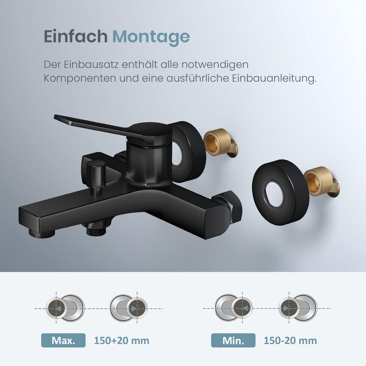 DUSCHARMATUR Schwarz Matt Einhebelmischer 21,2/20,1 cm - Schwarz, Metall (20/12/21cm) - EMKE