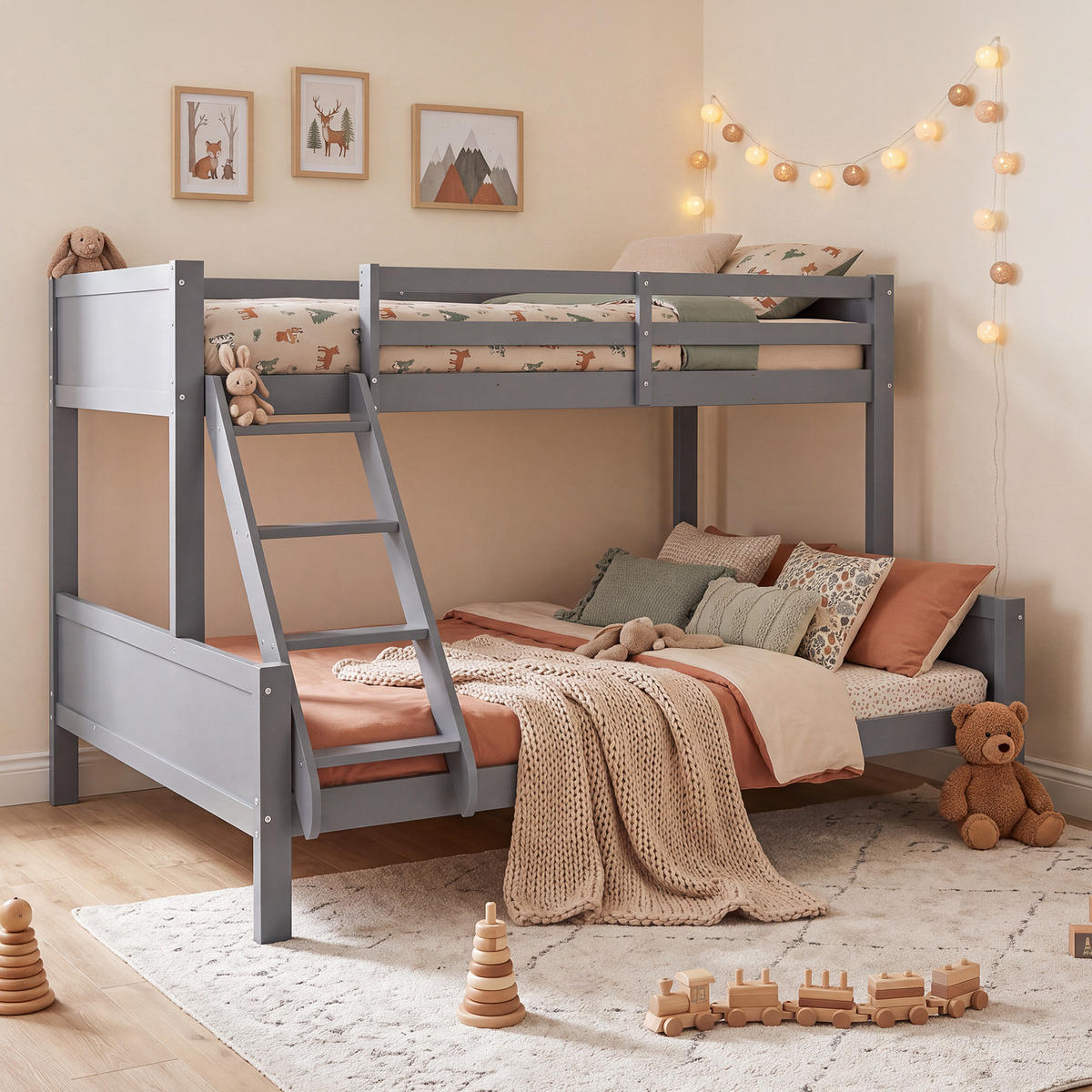 ETAGENBETT 90/200 cm und 140/200 cm 2 Liegeflächen Holz Grau - Grau, Holz (140/200cm) - Homestyle4u