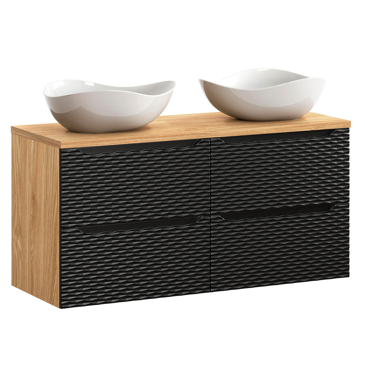 DOPPELWASCHTISCH 120cm Elora Schwarz und Holz - Schwarz, Holzwerkstoff (120/59/46cm) - Petits-meubles