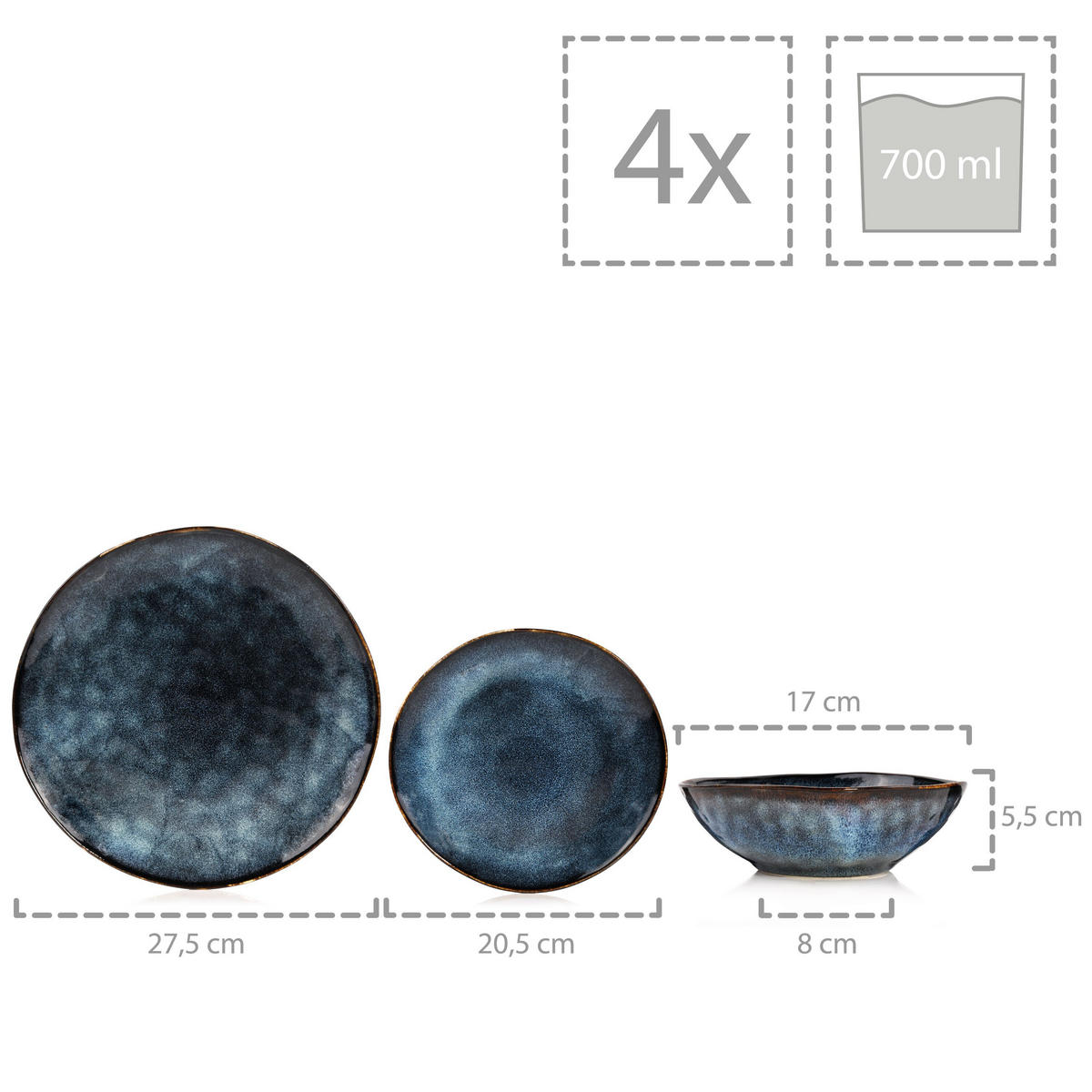 KOMBISERVICE TOKIO - 23 teilig aus Steingut - Dunkelblau, Keramik (37.5/33.5/40cm) - Sänger