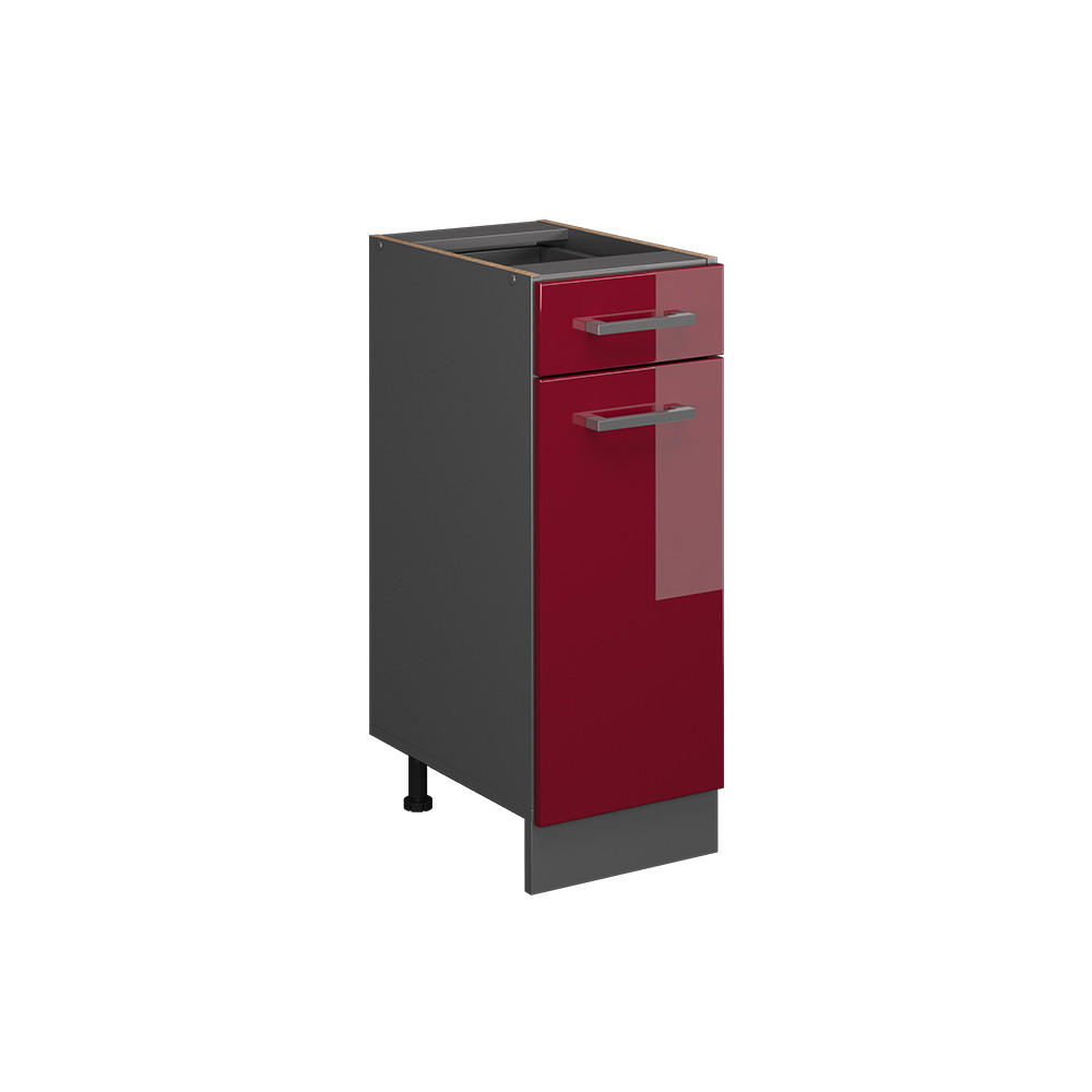 KÜCHENUNTERSCHRANK R-Line Rot Hochglanz 30 cm ohne Arbeitsplatte - Bordeaux/Anthrazit, Holzwerkstoff (30/81.6/46cm) - Vicco