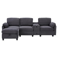 ECKSOFA L-Form mit beweglicher Mittelkonsole USB-C-Dunkelgrau 266/136/82 cm - Dunkelgrau, Textil (266/136cm) - OKWISH