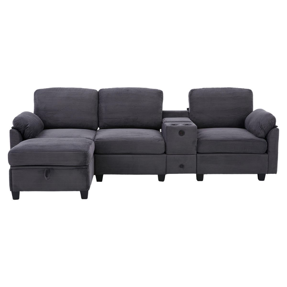 ECKSOFA L-Form mit beweglicher Mittelkonsole USB-C-Dunkelgrau 266/136/82 cm - Dunkelgrau, Textil (266/136cm) - OKWISH