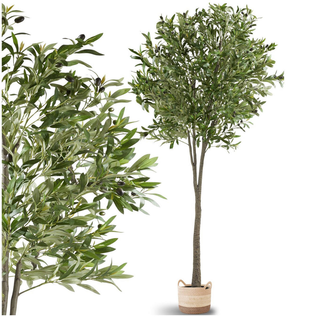 KÜNSTLICHER OLIVENBAUM Oleand, stabiler Kunststoff Blumentopf, grün - Grün, Kunststoff (210cm) - tectake