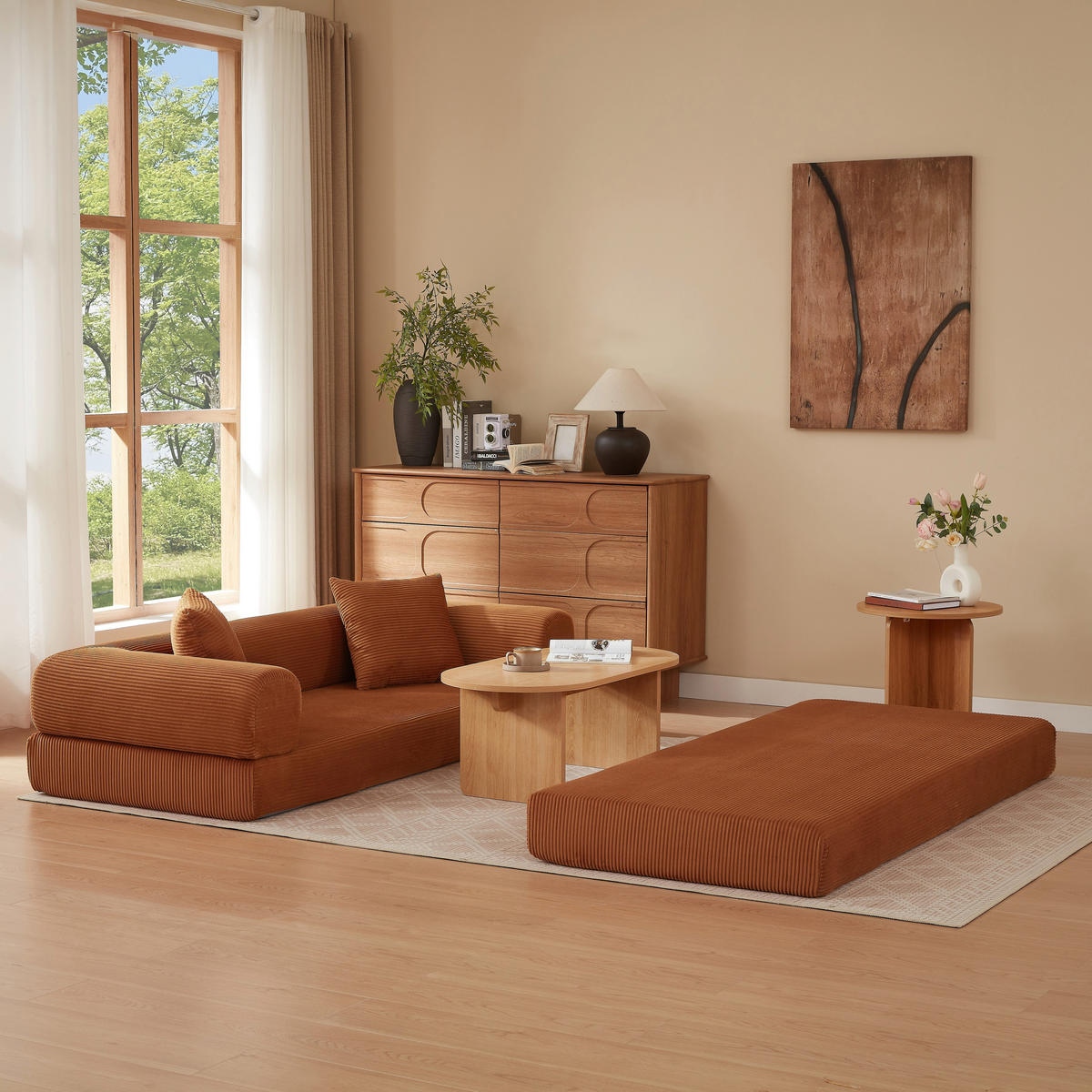 SCHLAFSOFA aus Cord in Terracotta 2-in-1 Funktion & zum Gästebett klappbar - Dunkelorange, Textil (89/59/195cm) - Urban Meuble