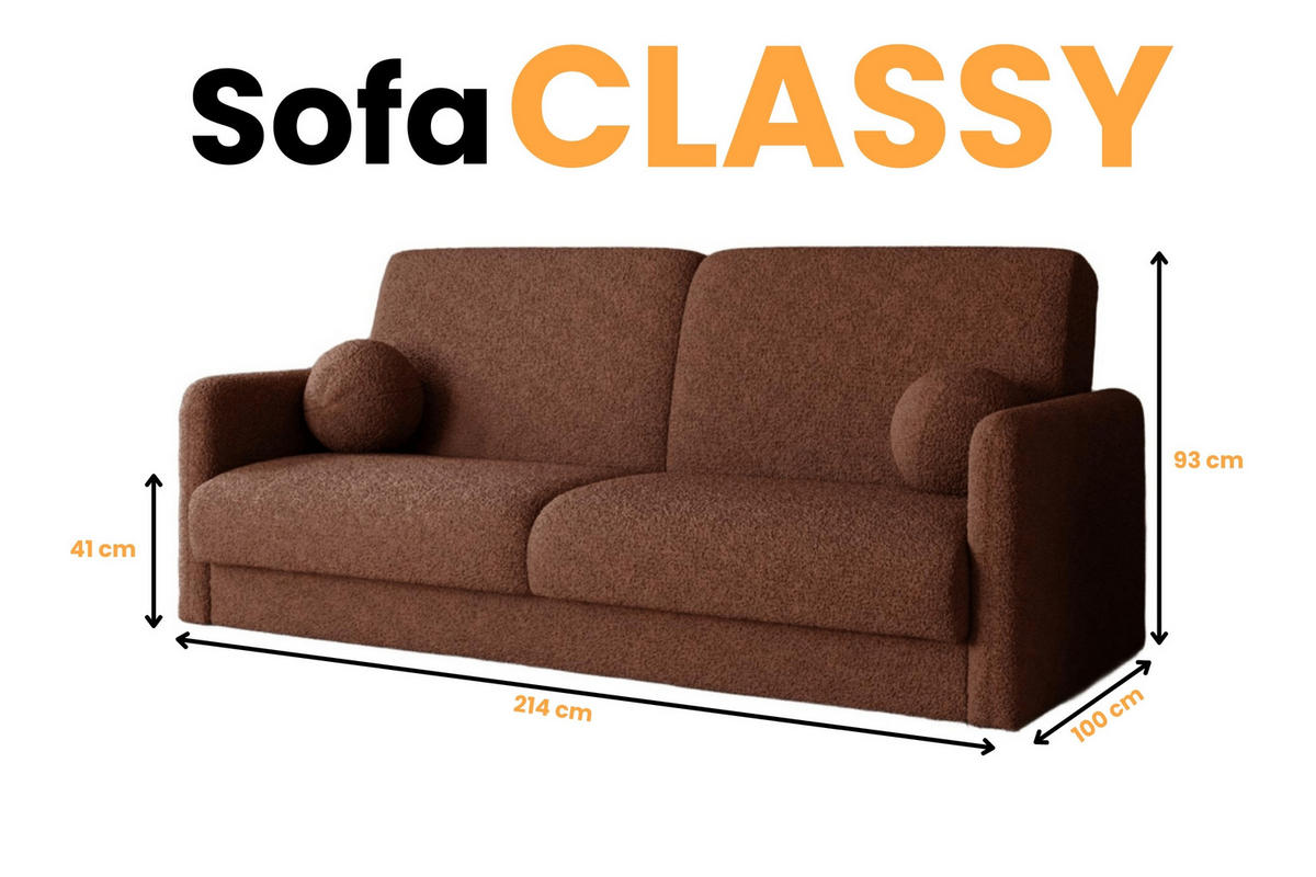 SOFA CLASSY 214cm breit in Boucle Braun - Braun, Holz/Holzwerkstoff (214/93/100cm) - Deine Möbel 24