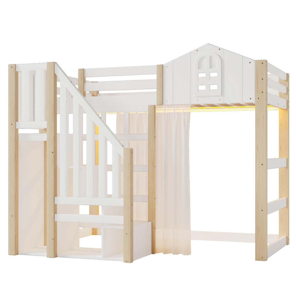 HOCHBETT 90/200 cm in Weiß/Natur – mit Rausfallschutz, LED und Ablageleiter - Weiß, Holz (90/200cm) - BEAOK