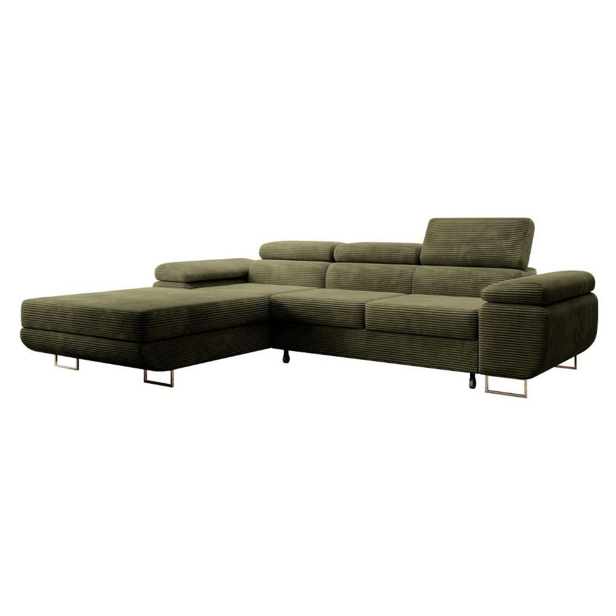 ECKSOFA Ganta Olivgrün Cordbezug - Silberfarben/Olivgrün, Textil/Metall (275/202cm) - Selsey