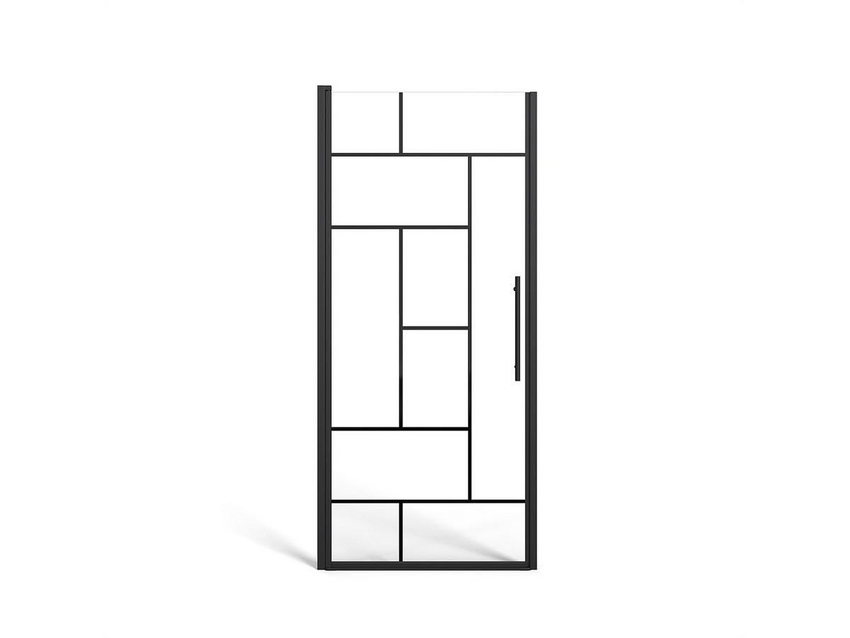 DUSCHTÜR Pendel - Metall matt Schwarz - Industrie-Style - Glas antikalk - 80 x 195 cm - FIORENI - Schwarz, Metall (80/195cm) - Vente-Unique