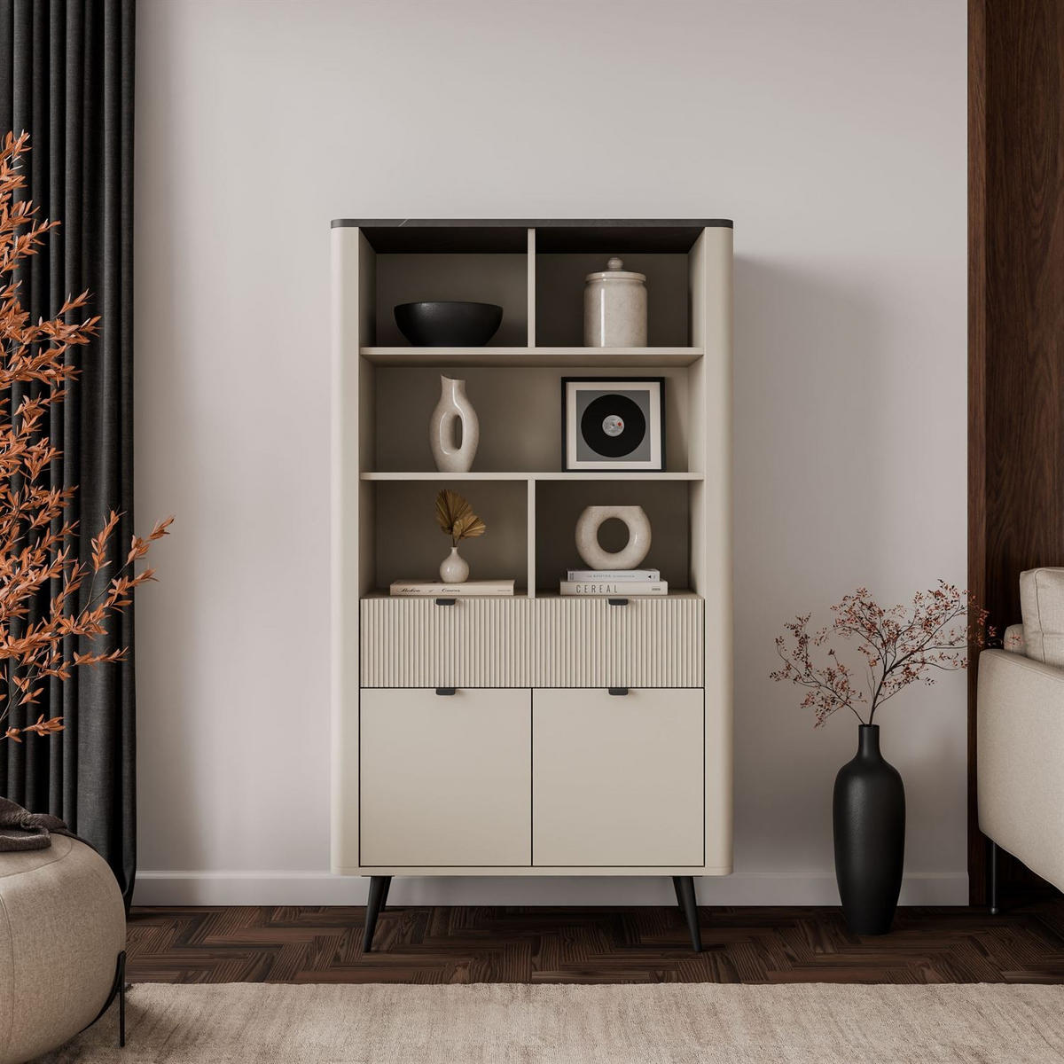 REGAL AUTUMN 2D1S mit Schublade, Kaschmir / Grauer Stein - Beige/Grau, Holzwerkstoff (90/163/40cm) - Lookway