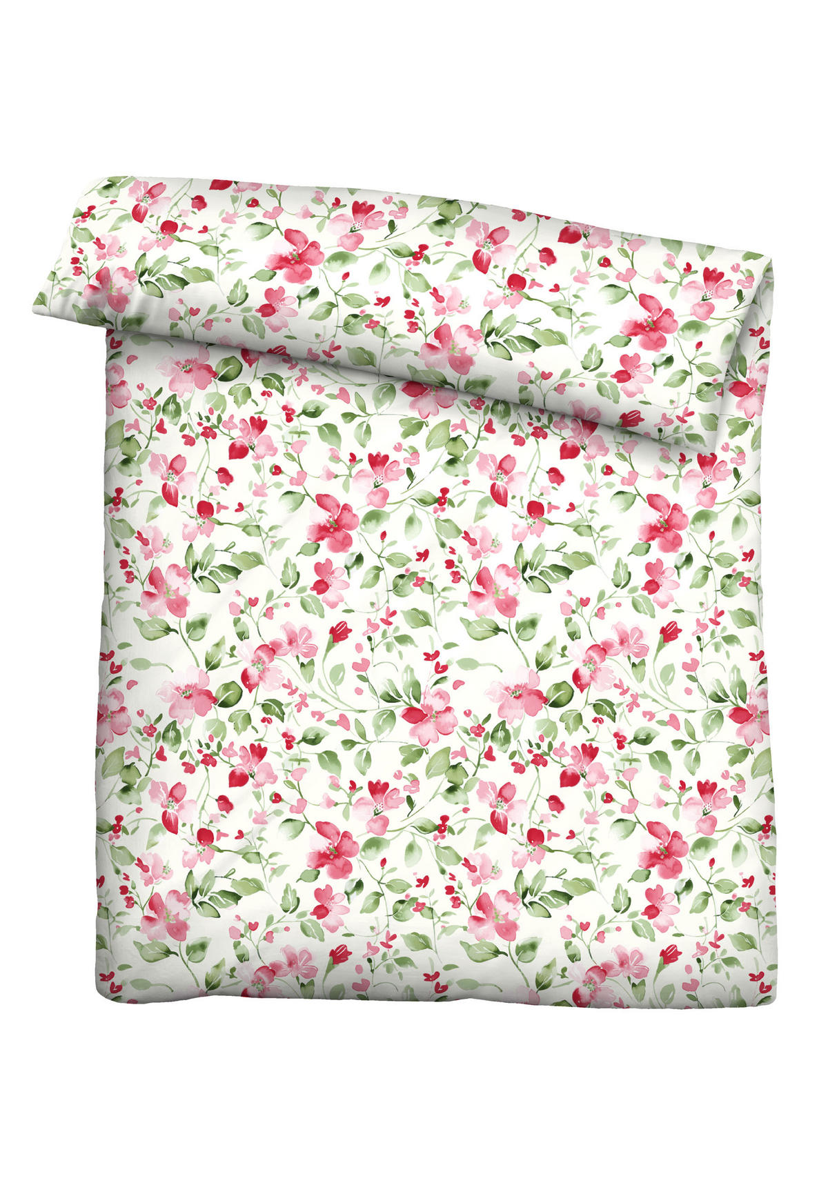 BETTWÄSCHE-GARNITUR Mikrofaser Blümchen rubin, 155x220 cm + 80x80 cm - Dunkelrot, Textil (155/220cm) - Castell