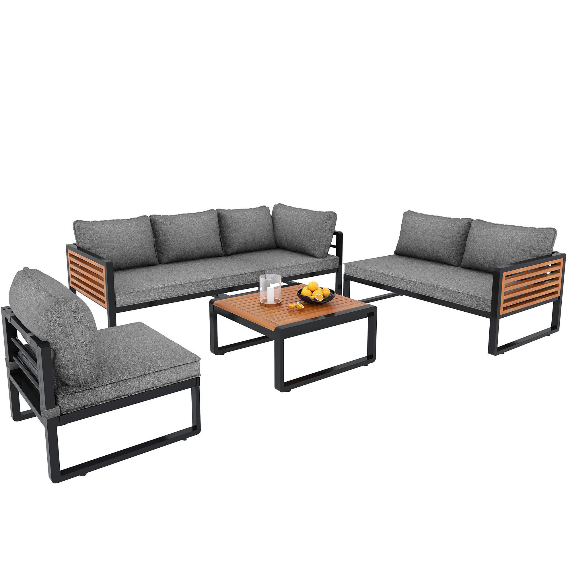 GARTENLOUNGE 110/60/63 cm grau aus Metall und Polyester 5-teilig flexibel kombinierbar - Grau, Metall - OKWISH