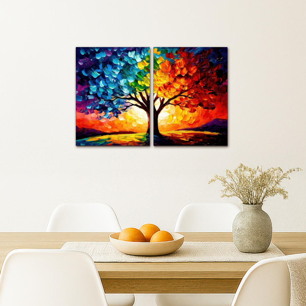 LEINWANDBILD 2er Set Baum - Farbenfroh - Malerei-Look - Abstrakt 60x40 cm - Multicolor, Textil (60/40cm) - MuchoWow