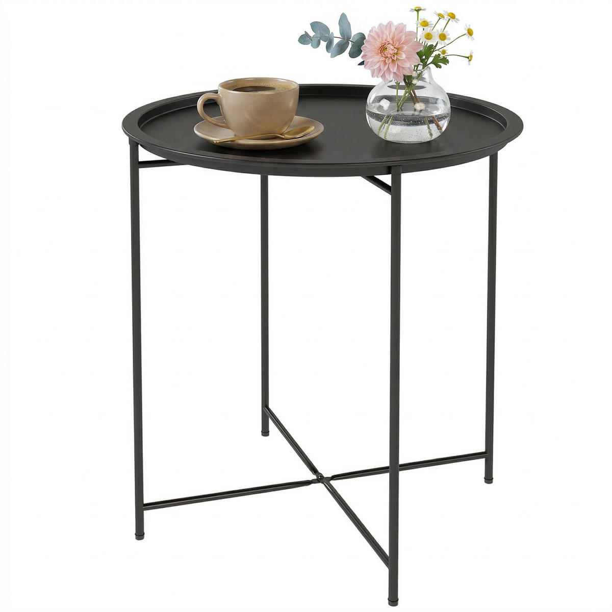 GARTENBEISTELLTISCH DE-14118 mit abnehmbarer Platte Schwarz - Schwarz, Metall (46/46/53cm) - ComfortXL