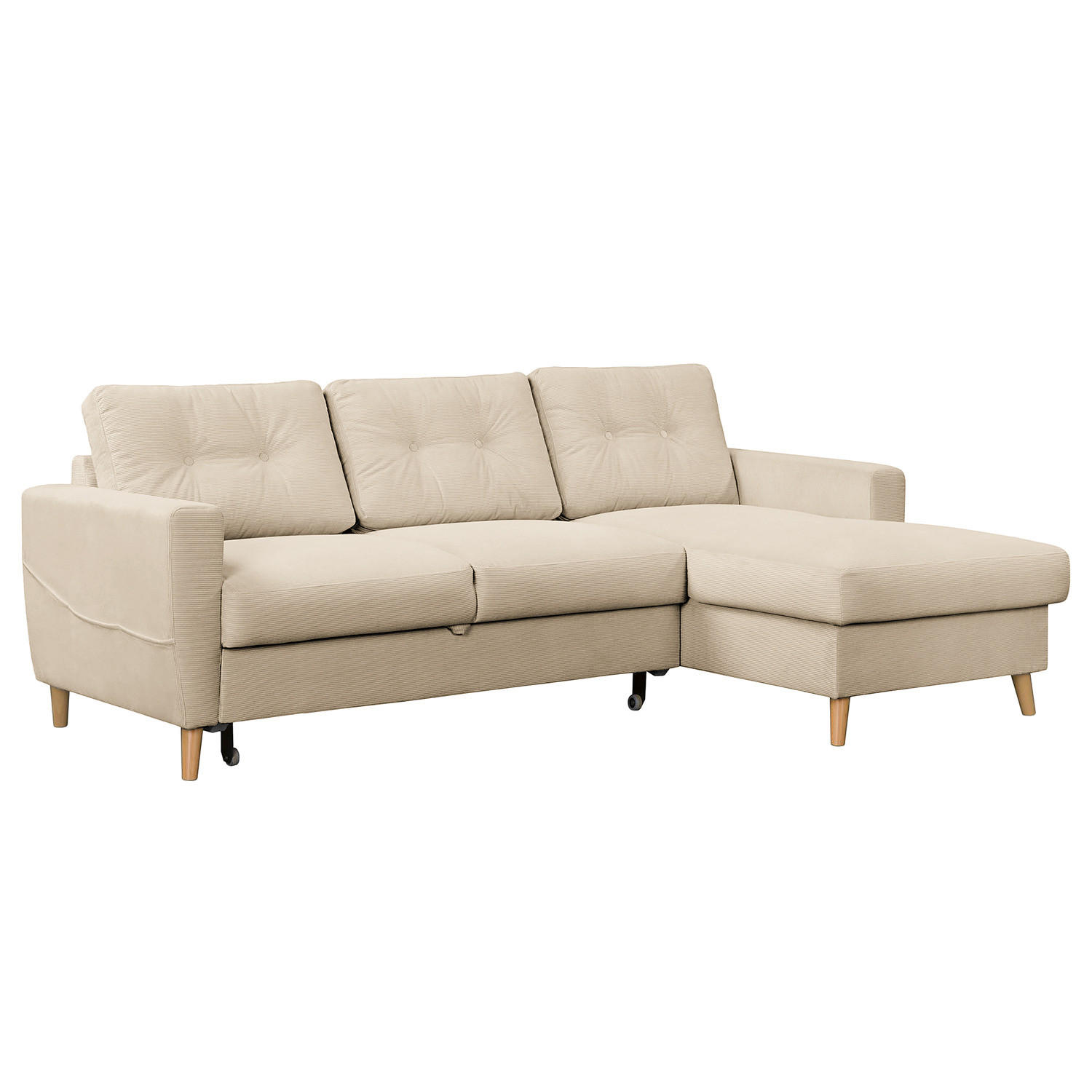 ECKSOFA mit Longchair - Beige/Braun, Holz/Textil (223/148cm) - home24