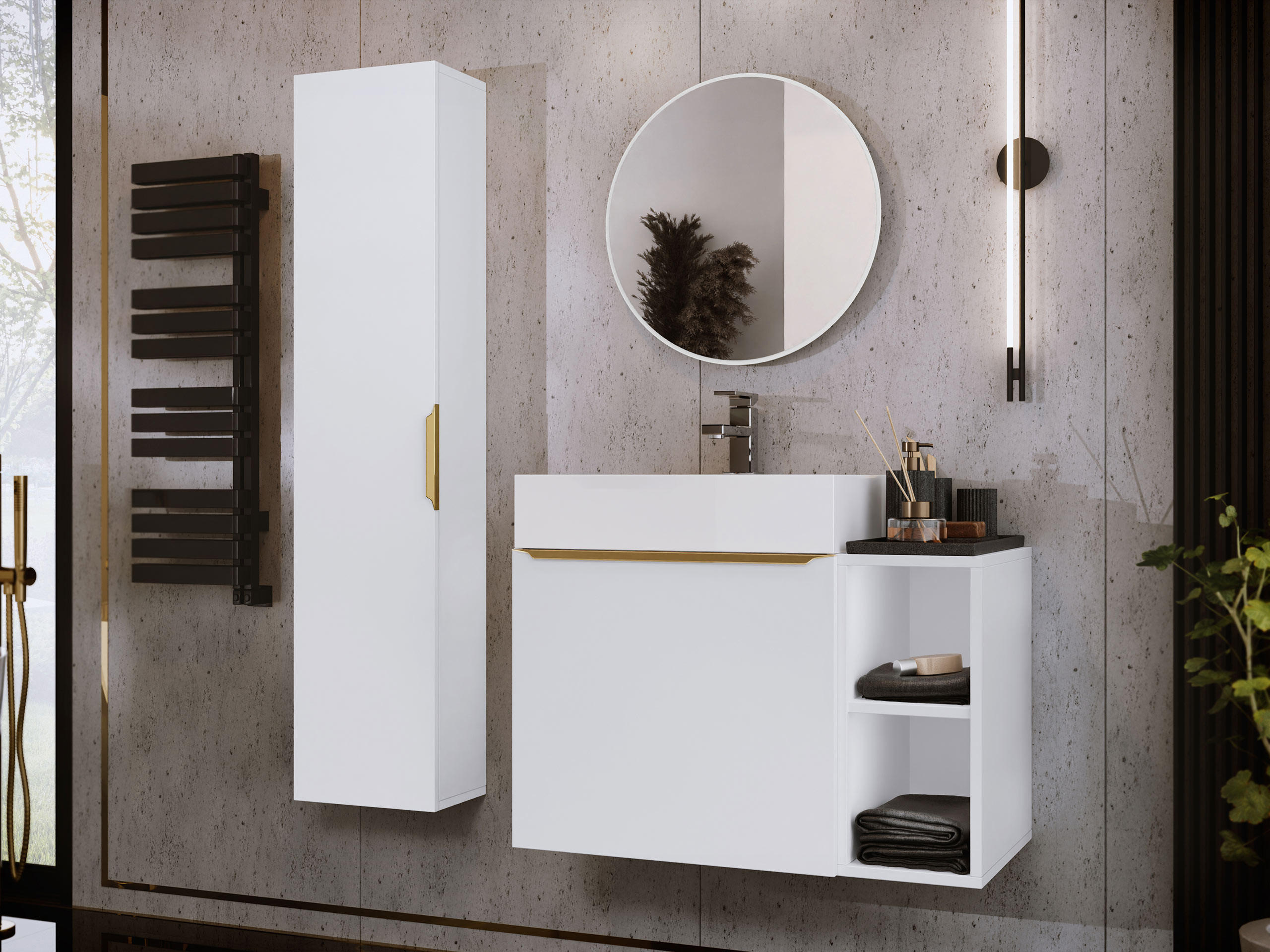 BADMÖBEL-SET Mogares I - Goldfarben/Weiß, Holzwerkstoff/Metall (79/79/43cm) - MIRJAN24