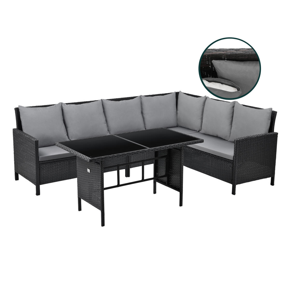 RATTAN-LOUNGE Madison - Schwarz/Grau, Kunststoff - SVITA