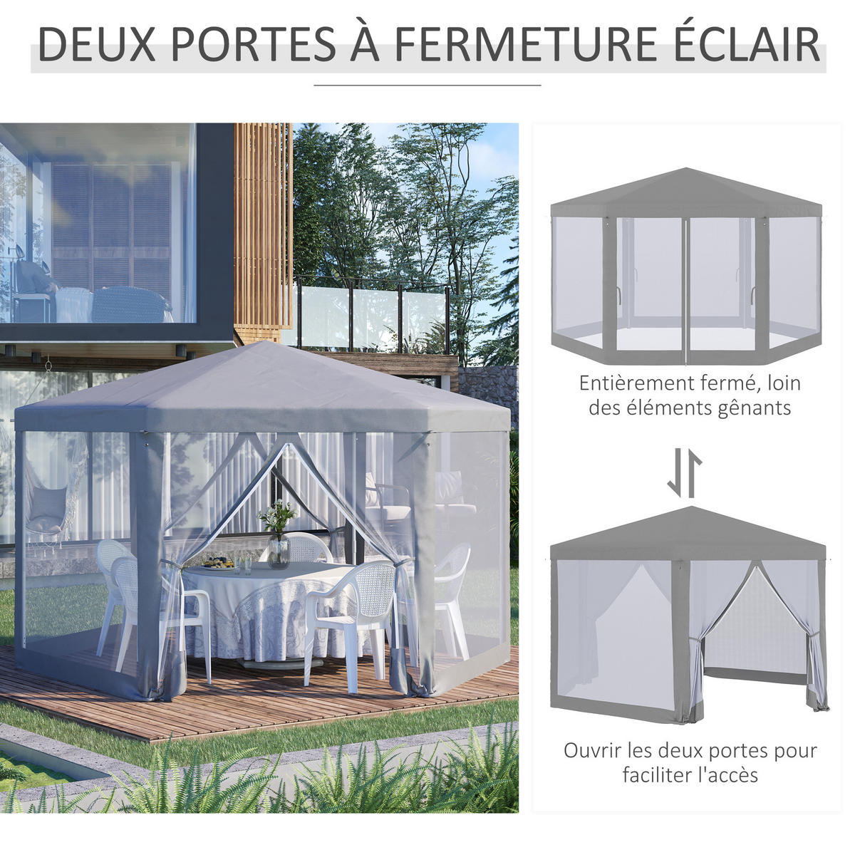 PAVILLON DE-12589 mit Moskitonetzen Grau - Grau, Metall (350/250/400cm) - ComfortXL
