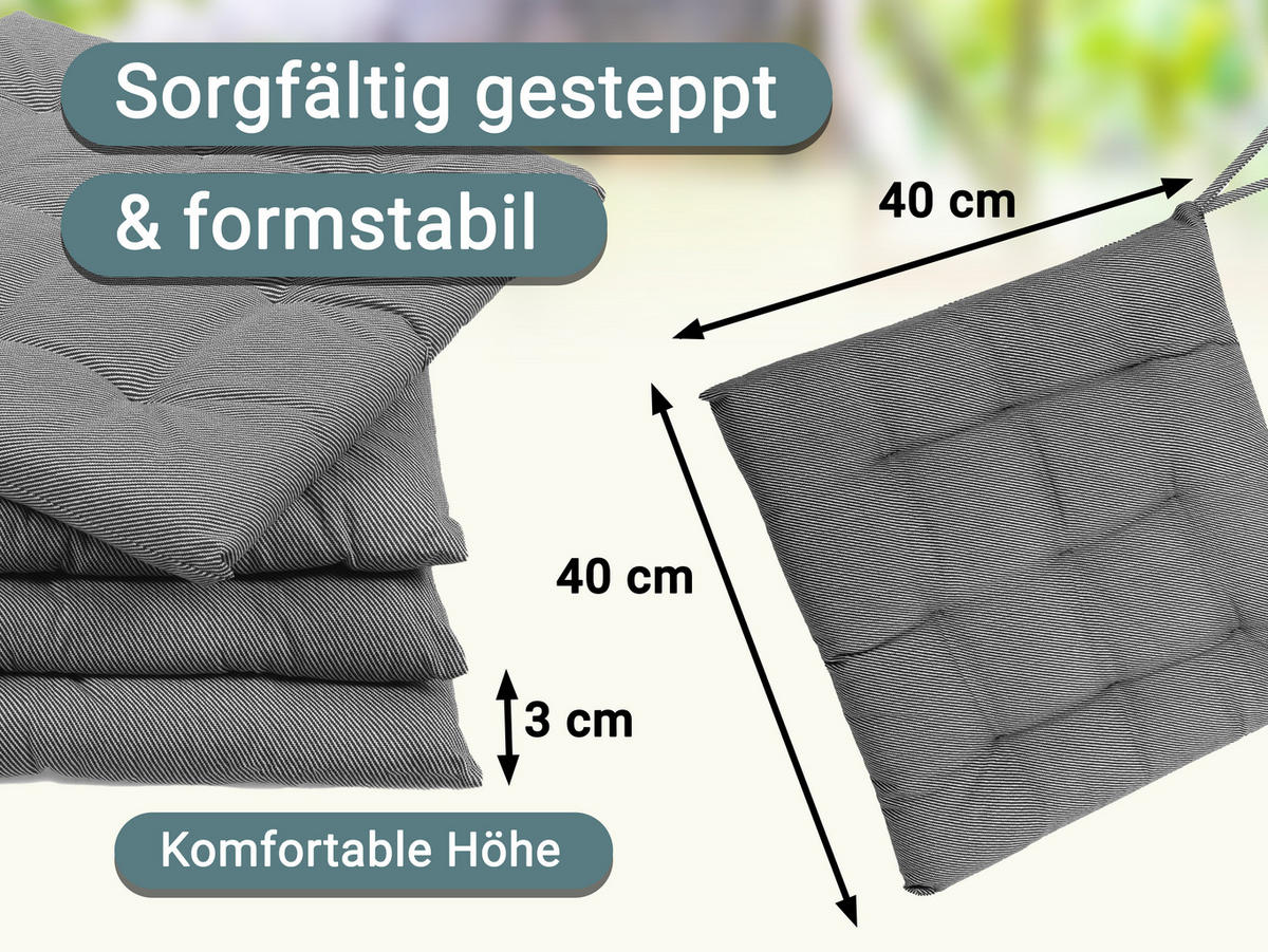 STUHLKISSEN, 4er-Set, 40x40 cm, 100% Polyester, schwarz-weiß-gemustert - Blaugrau, Textil (40/40/3cm) - Zollner
