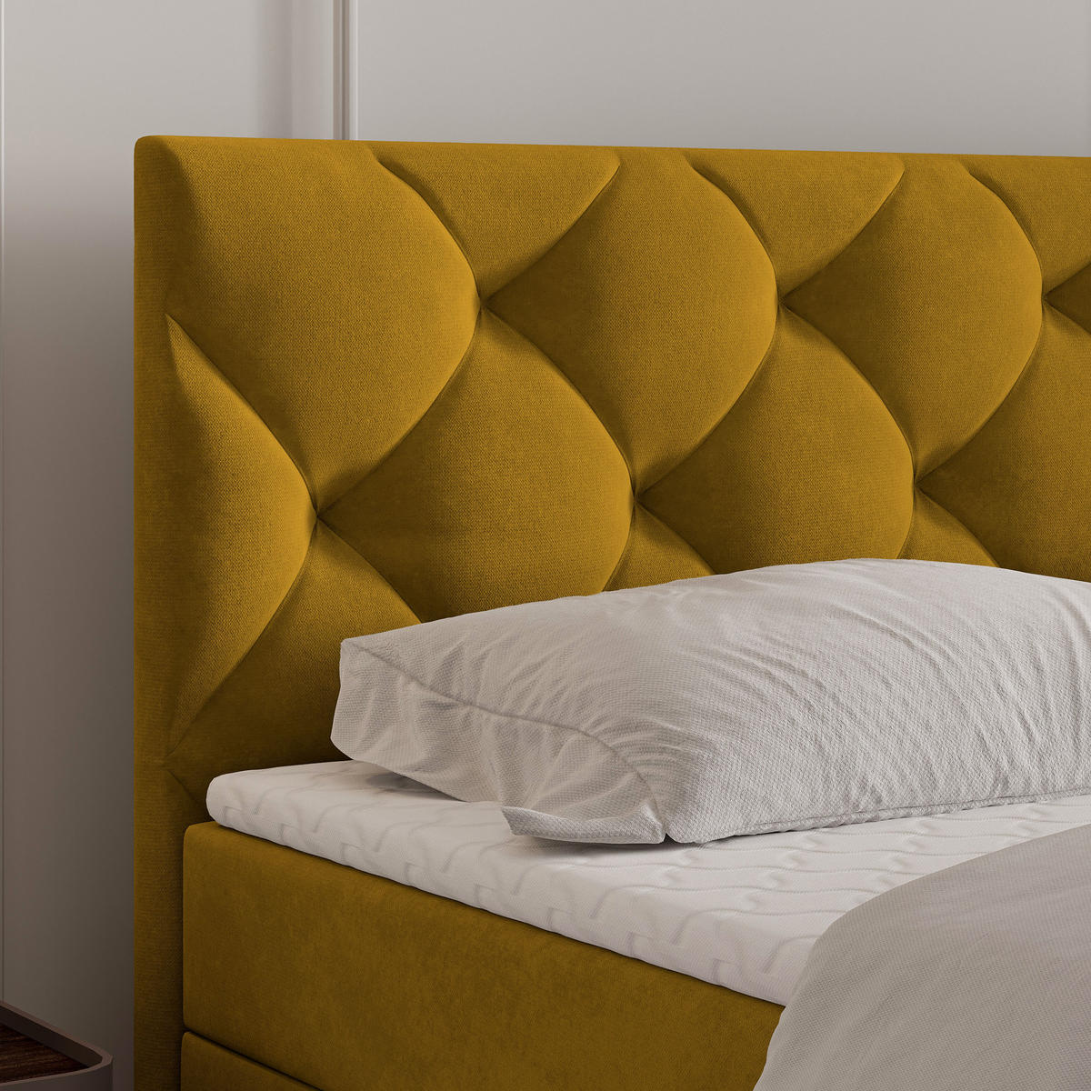 BOXBETT ROVARI 160x200 cm mit Matratze und Topper - Gelb - Gelb, Holz (160/200cm) - MASSENO