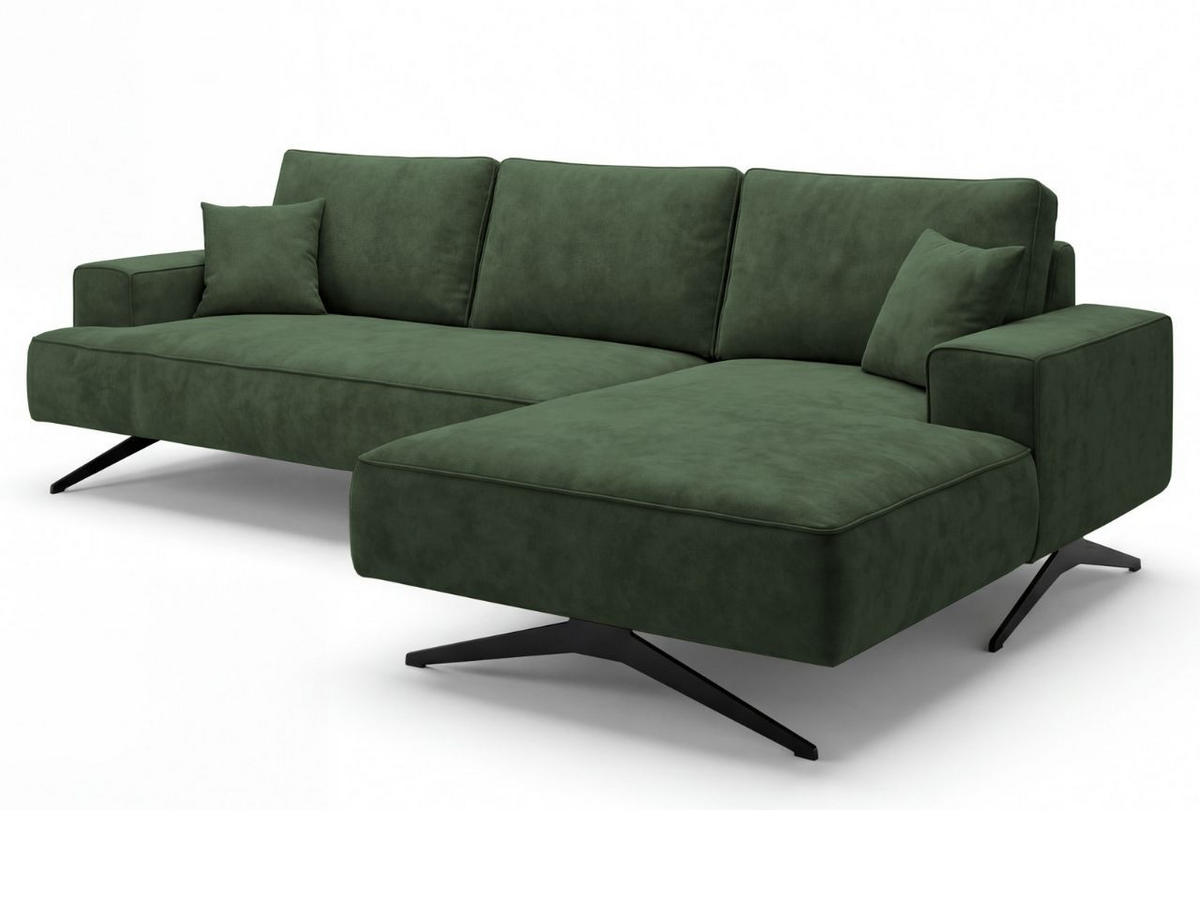 ECKSOFA Leto Grün Rechts - Schwarz/Grün, Holz/Textil (165/260cm) - Graingold