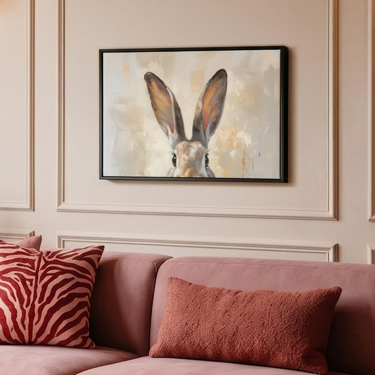 LEINWAND Bilder mit Rahmen - Hase - Ohren - Braun - 60x40 - Beige, Textil (60/40cm) - MuchoWow
