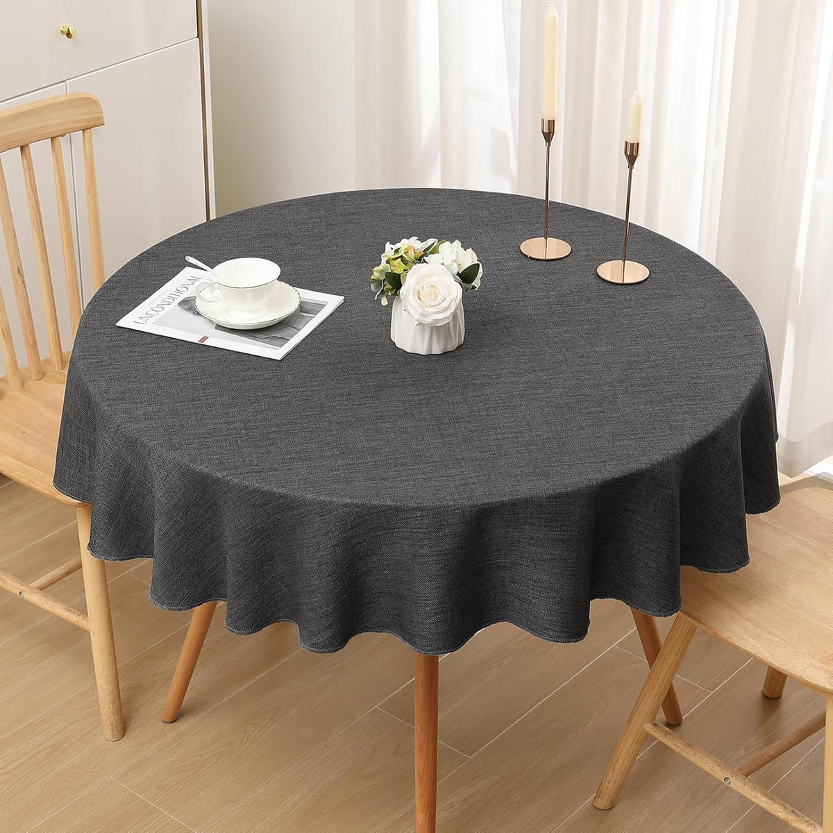 RUNDE Tischdecke Leinenoptik abwaschbar, Lotuseffekt, 140 cm, Dunkelgrau - Dunkelgrau, Textil (140/140cm)