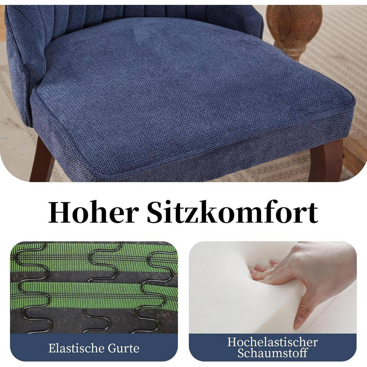 ESSZIMMERSTÜHLE 4er Set Stoff Blau mit Channel-Steppung und Massivholzbeinen - Blau, Textil (50/95.5/53.8cm)