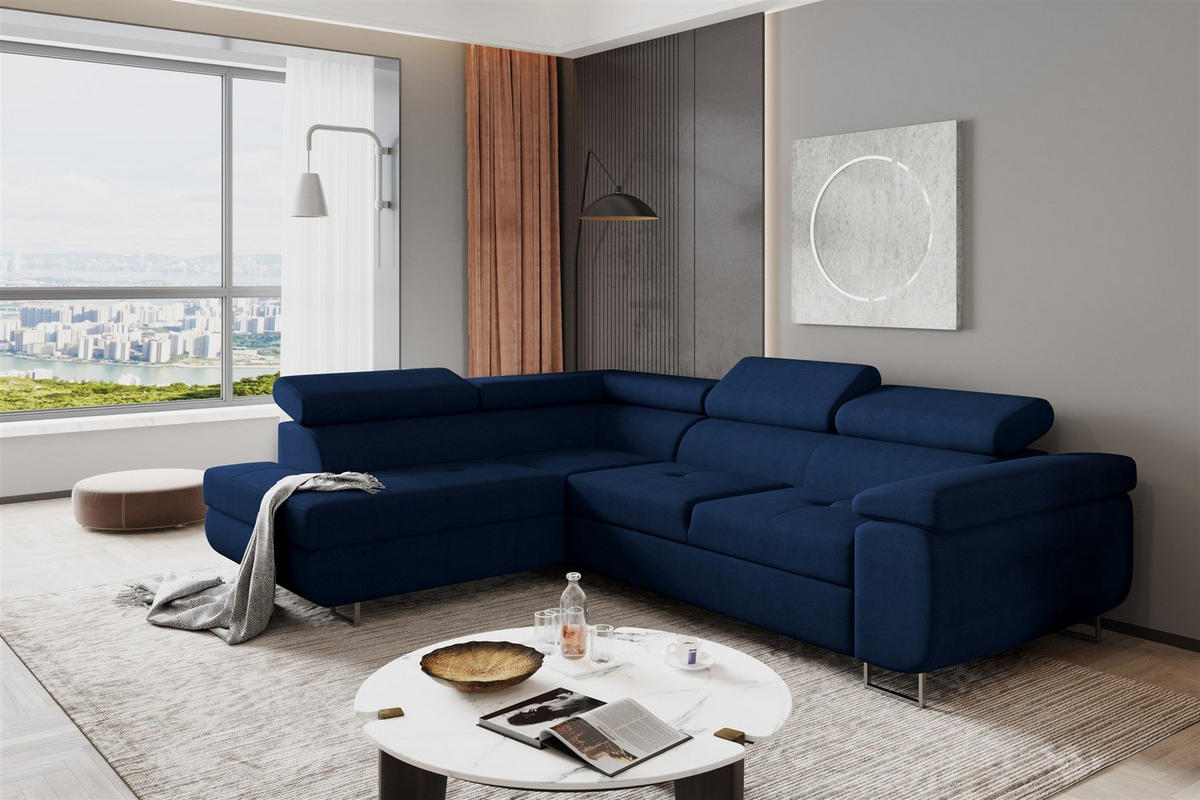 ECKSOFA Jade Mit Schlaffunktion - Dunkelblau, Holzwerkstoff/Textil (202/275cm) - Fun Möbel