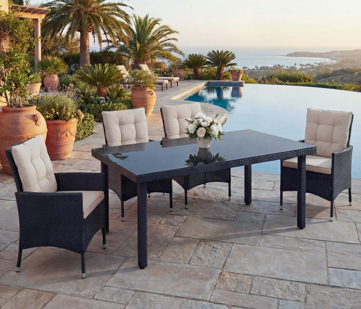 POLY-RATTAN GARTENTISCH rechteck Anthrazit - Anthrazit, Kunststoff (90/160/74cm) - MCW