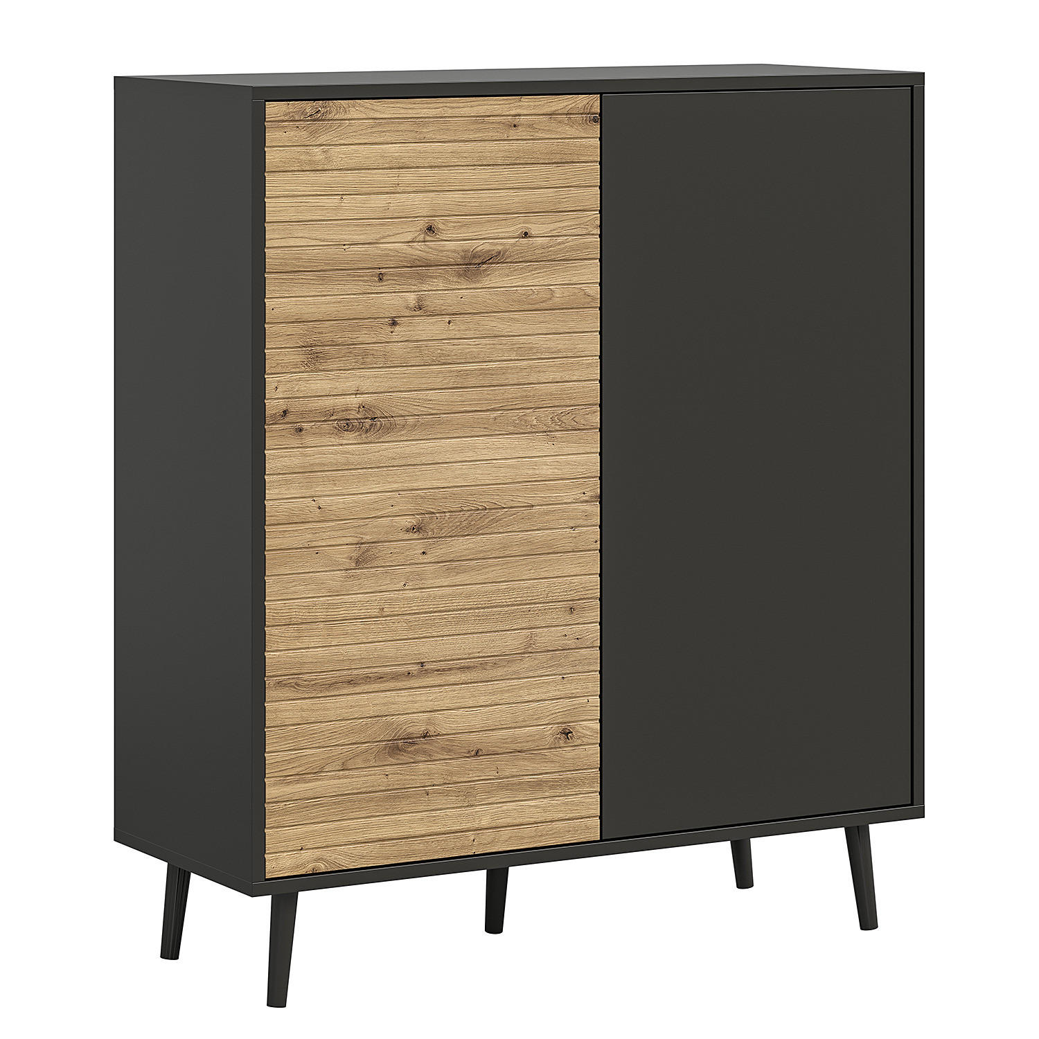 KOMMODE - Schwarz / Eiche Artisan Dekor - Eichefarben/Schwarz, Holzwerkstoff (104/112/42cm) - home24